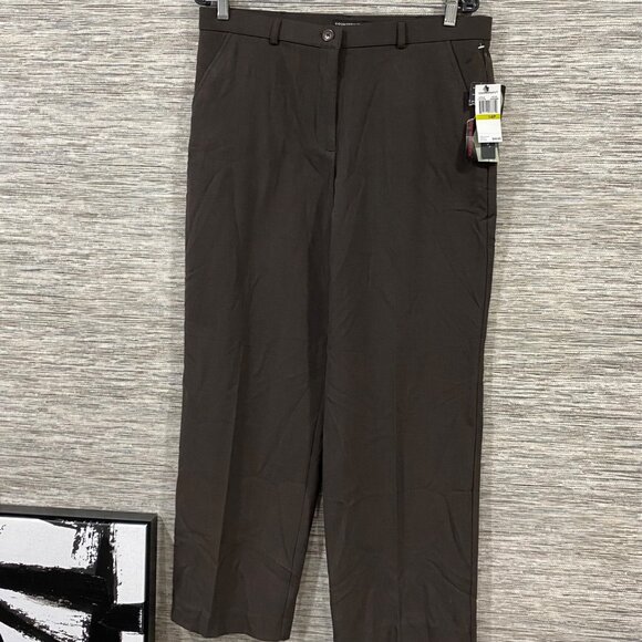 Counterparts Pants - Counterparts Womens Brown Straight-Leg Pants Size 14P Polyester Blend